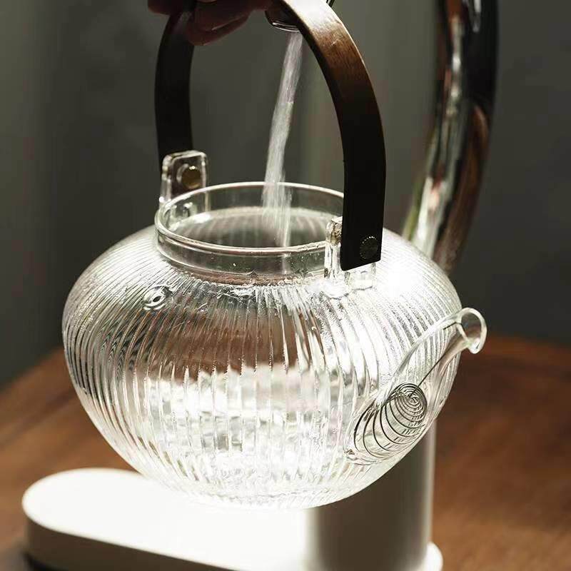 手工高硼硅玻璃提梁壶日式烧水壶煮茶壶家用泡茶壶电陶炉加热复古