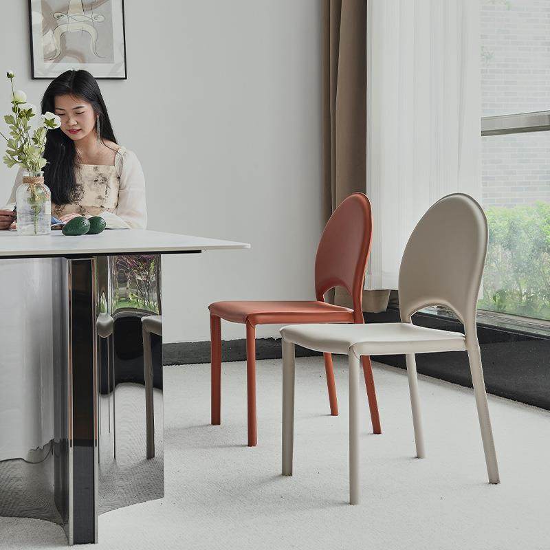 法式奶油风餐椅家用餐厅靠背椅北欧梳妆椅现代简约马鞍皮创意椅子