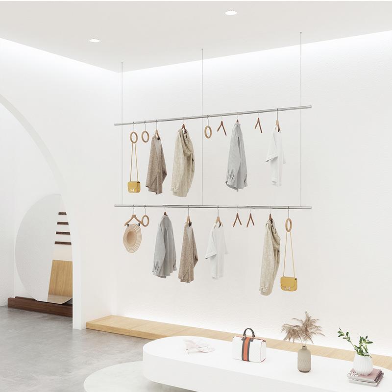 服装店展示架拉丝不锈钢吊架女装店货架陈列道具试衣间衣服挂衣架