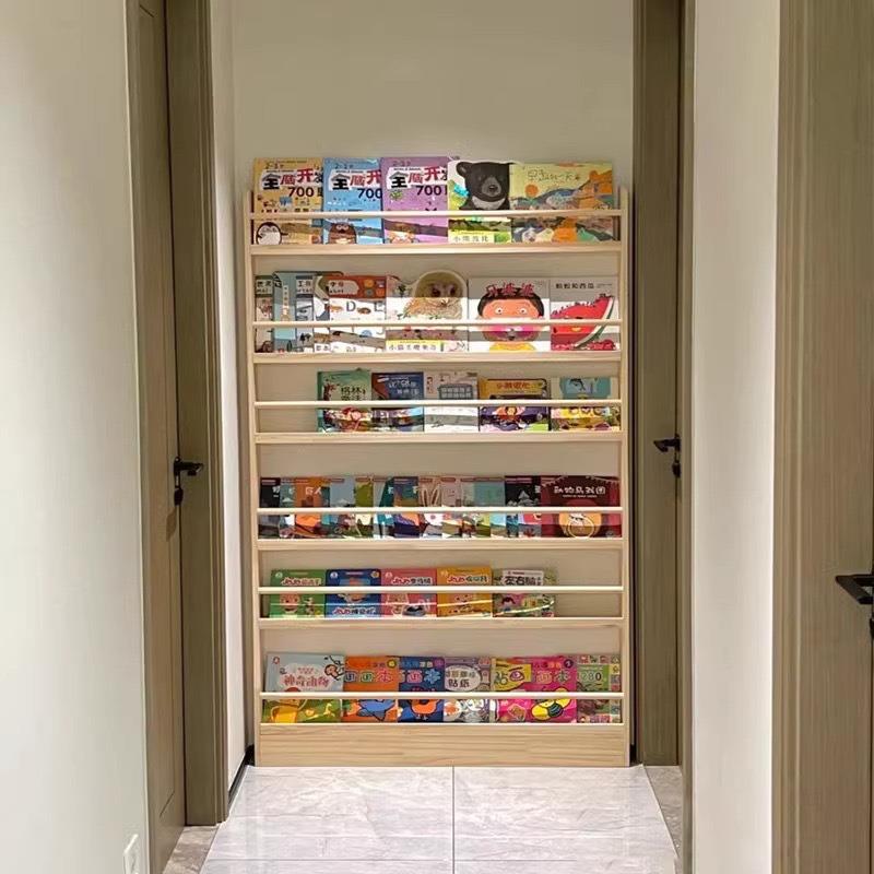 木质多层置物架壁挂书架实木儿童书柜收纳柜门后走廊玩偶装饰柜