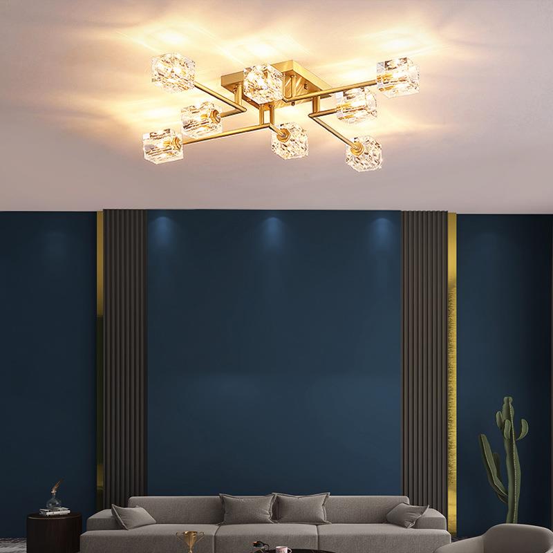 宅佳佳客厅灯轻奢水晶分子灯全铜吸顶灯后现代简约主卧室北欧灯具