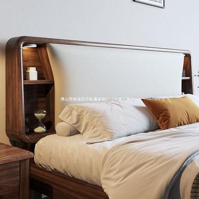 软靠1米8双人床实木2米大床1米5新中式床主卧乘两米储物架