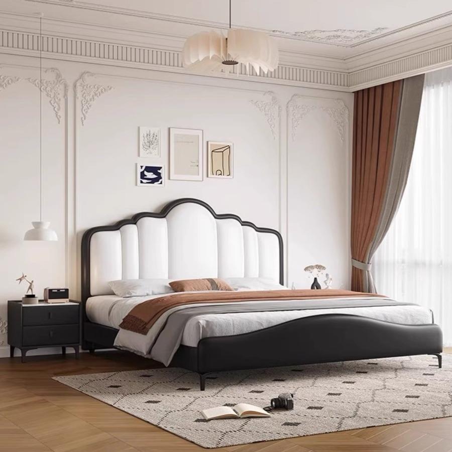 意式极简轻奢真皮床主卧大床小户型1米8小卧室储物软包皮艺双人床