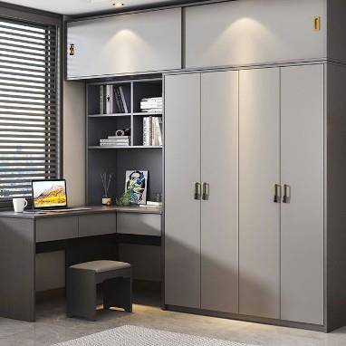 意式极简连体书桌柜家用卧室实木简约现代衣柜转角电脑桌组合一体