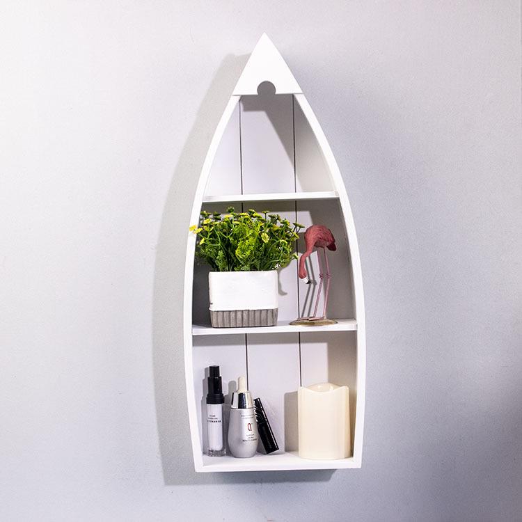 新款地中海装饰船形家居置物架海洋风MDF密度板三层隔间装饰船柜