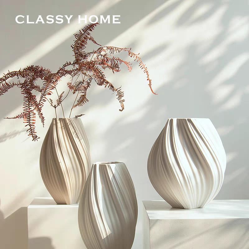 抽象艺术线条陶瓷花器摆件民宿客餐厅创意花插花瓶北欧现代简约