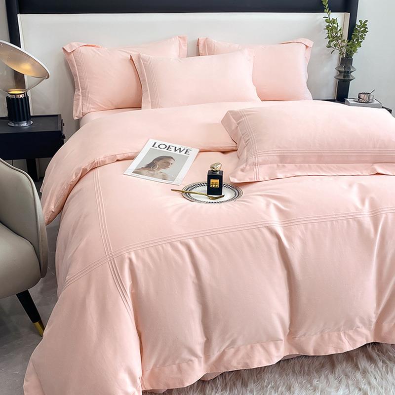 秋冬季欧式全棉加厚磨毛四件套纯色简约纯棉被套床单床笠床上用品