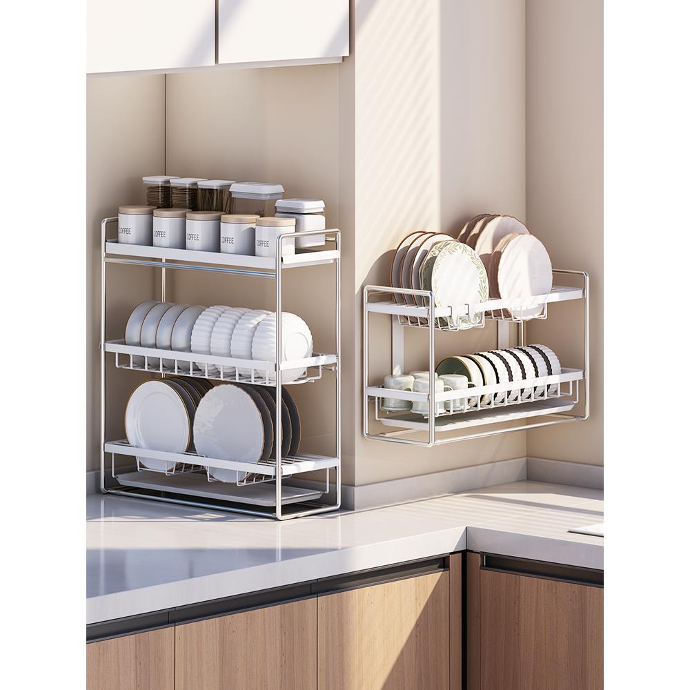 A9L不锈钢厨房置物架碗架沥水架壁挂墙上多层置物架碗盘碗碟收纳