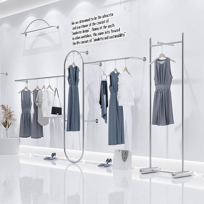 服装店展示架上墙陈列架女装店货架子侧挂落地式不锈钢挂衣杆网红