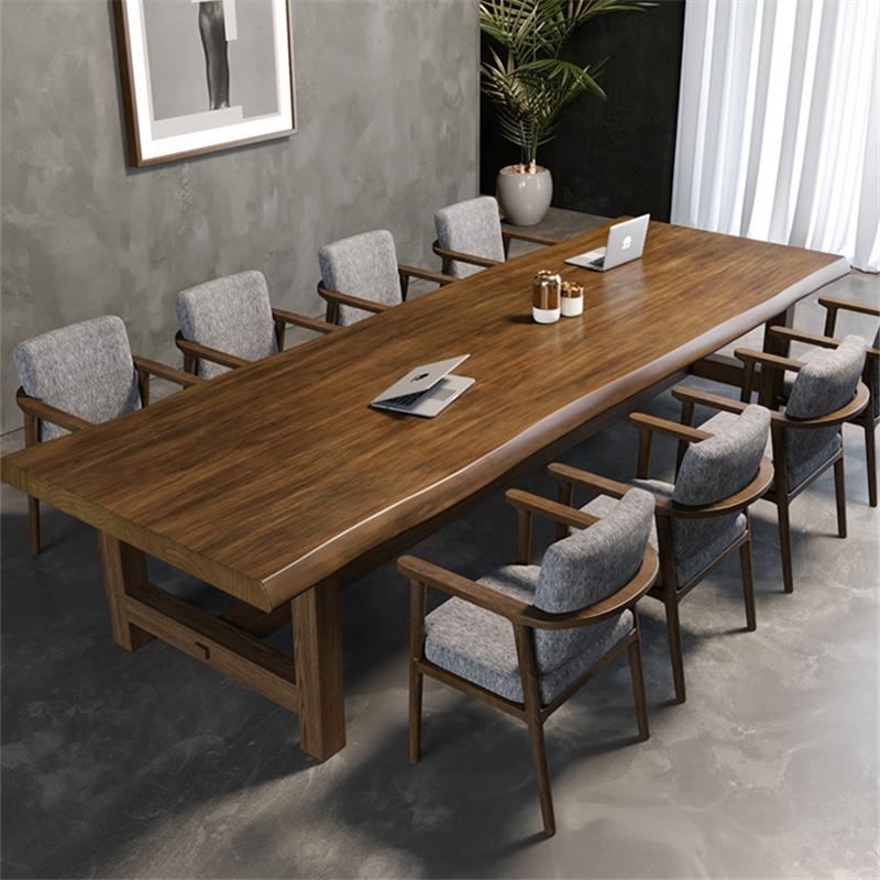 实木办公桌简约办公室接待桌子写字楼长条会议桌复古办公桌椅组合