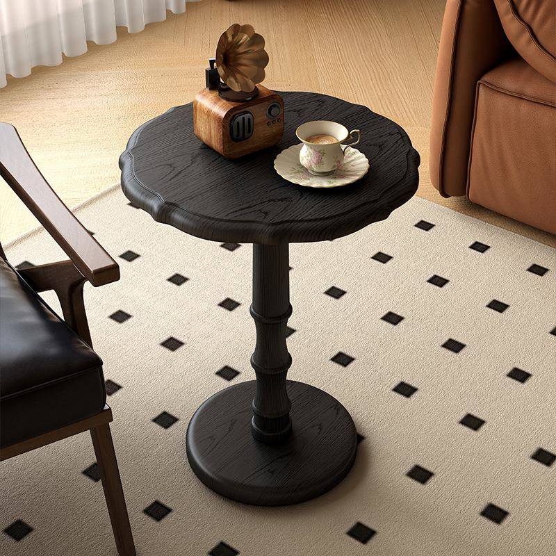 中古风实木小茶几客厅阳台小圆桌法式复古休闲角几沙发边几小桌子