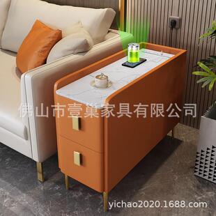 轻奢岩板实木侧边柜客厅边几沙发边柜收纳柜窄旁边的角几边桌茶几
