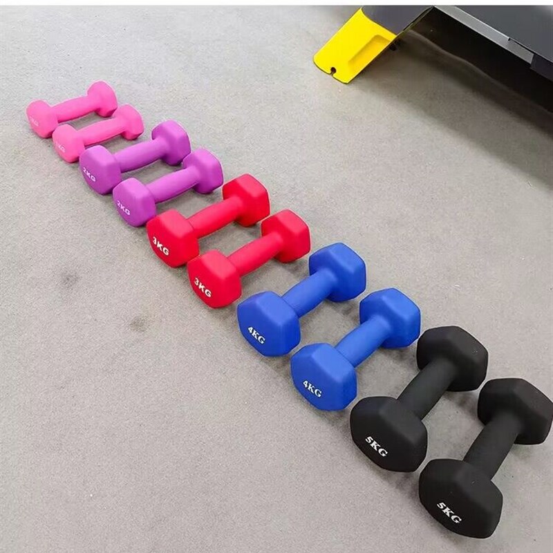 浸塑哑铃女士健身家用器材男士练臂肌瑜伽学生儿童纯铁小哑铃套装