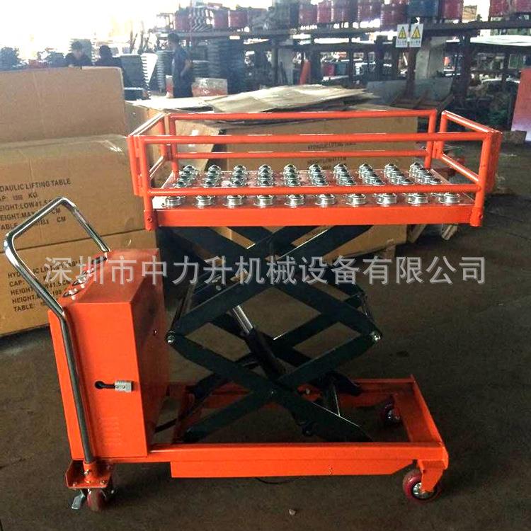 500kg移动胶滚筒电动平台车半电动液压升降平台车滚珠模具升降车