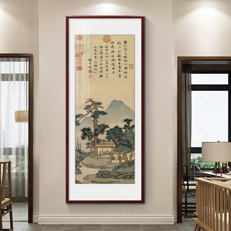 定制玄关宋徽宗听琴图走廊装饰画竖版茶室壁画挂画书房尽头国画新图片