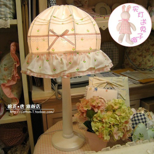 粉色小花布艺台灯/韩式台灯/欧式田园台灯/卧室台灯/调光床头灯
