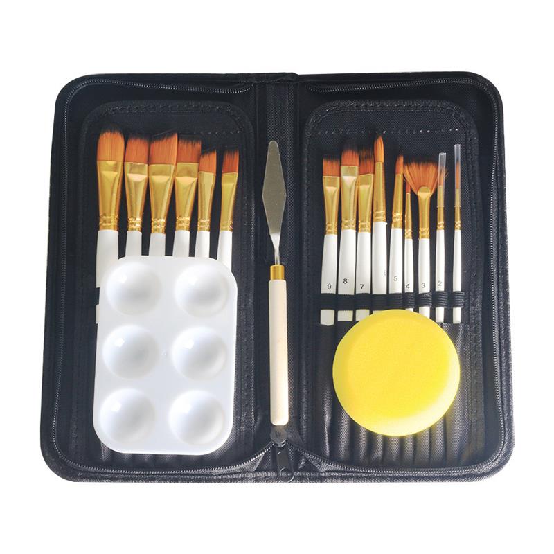 2023新款15支帆布包油画笔套装尼龙M毛笔刷套装水彩颜料画刷