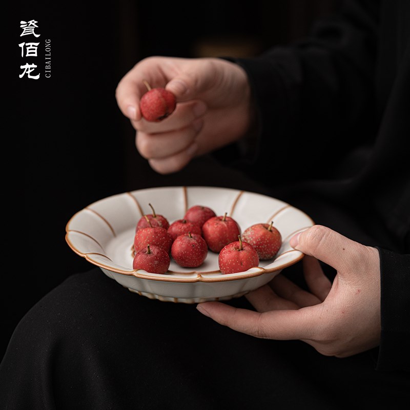 柏韵邱卫国汝窑境思壶承冰裂釉陶瓷茶托点心盘果盘壶托汝瓷隔热垫