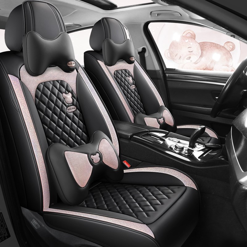 汽车坐垫全包围女士高级感网红镶钻座套皮革四季通用车内座椅套女