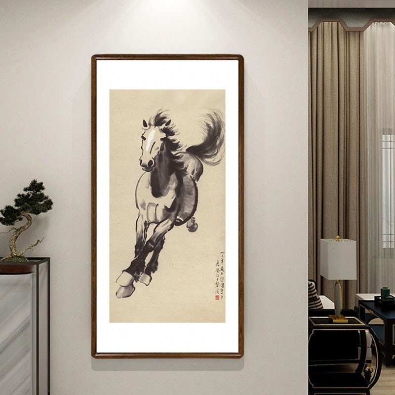 徐悲鸿字画奔马图已装裱有框新中式客厅玄关装饰画办公室竖版挂画