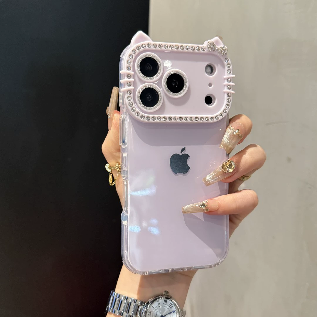 ins高级感闪钻可爱KT猫镜头适用iPhone17ProMax苹果15手机壳16pro新款网红爆款13女14ProMax防摔全包保护套软