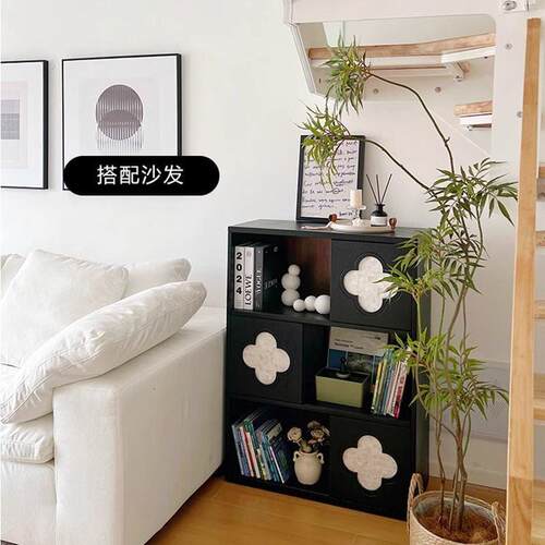 四叶草复古实木书柜杂志柜窄电视边柜立柜法式中古展示柜人造板