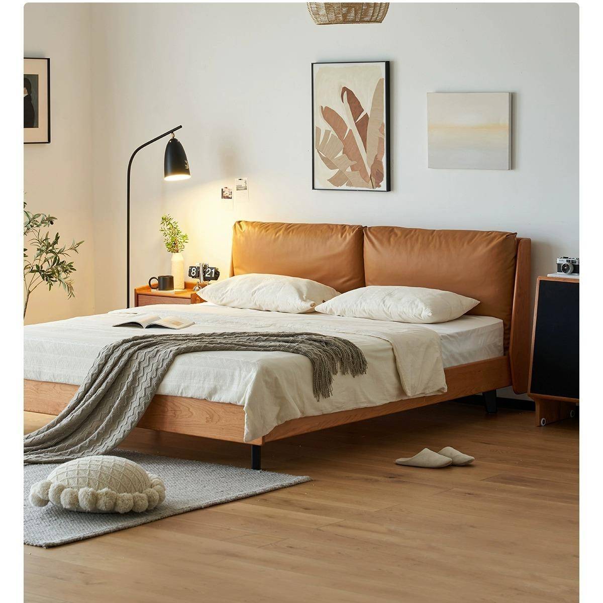 夹心床北欧实木悬浮床1.5米日式樱桃木床家具1.8m主卧带软包双人