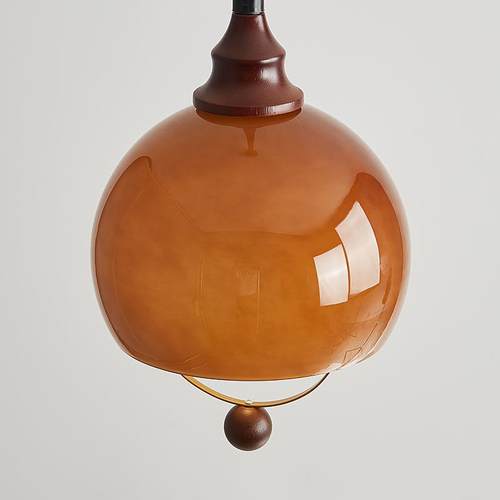 中古诧寂风吊灯可伸缩餐厅吧台灯日式实木复古岛台玻璃餐桌饭厅灯