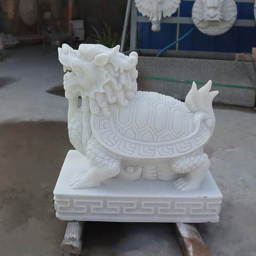 石雕金钱龙龟汉白玉龙头龟赑屃霸下招财风水庭院水池流水石龟摆件