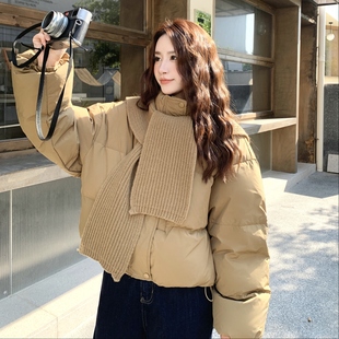 HEHY法式浅棕色带披肩羽绒服2025冬季新款短款气质保暖外套女