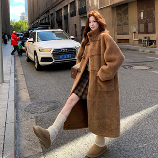 HEHY法式长款皮毛一体大衣仿皮草厚外套秋冬2025年冬季新款女士