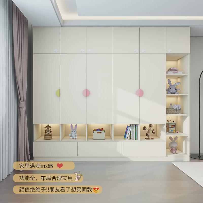 家用卧室衣柜儿童加厚衣橱组装孩子书橱架一体实木储物收纳柜定制