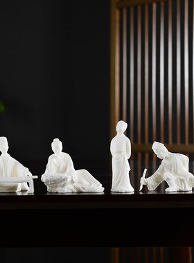 微景观摆件造景禅意李白人物陶瓷琴棋书画花盆栽盆景园艺配件