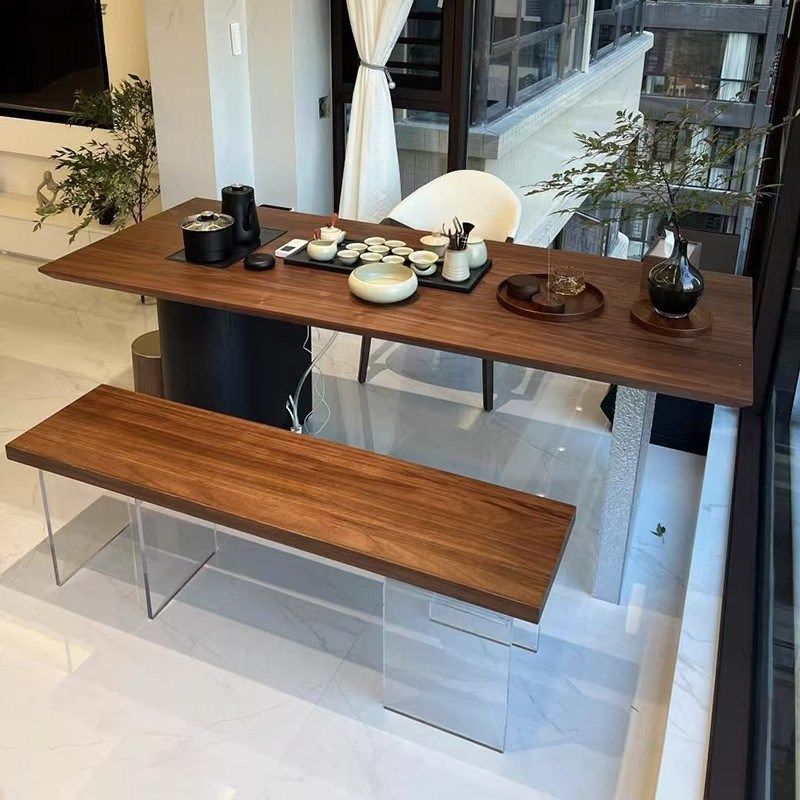 新中式北美黑胡桃木亚克力悬浮茶桌高端禅意家用办公室实木泡茶桌