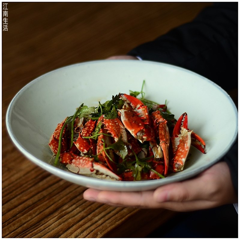 粗陶日式餐具陶瓷盘子创意圆形汤盘饭盘果盆沙拉碗汤碗做旧效果