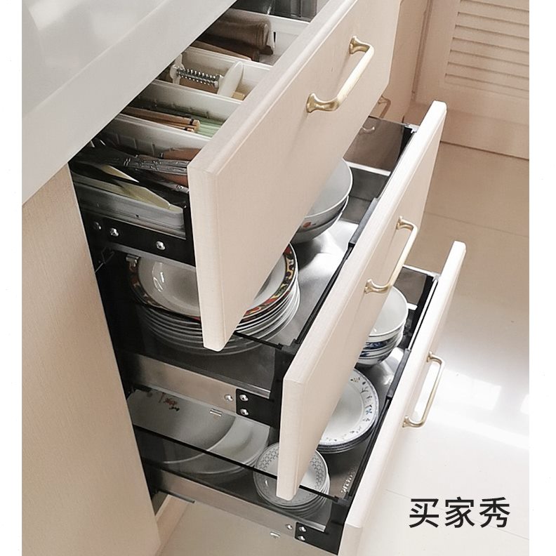 收纳鸥厨房橱柜碗盘不锈钢拉篮置物架飞窄柜抽屉式30迷你调味篮4