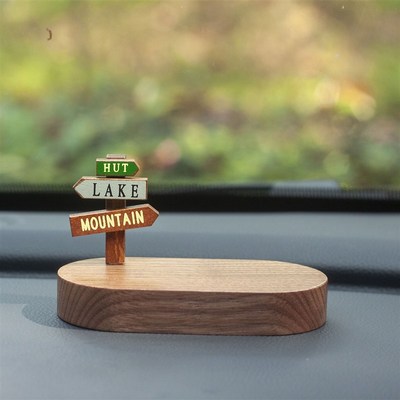 胡桃木临时停车号码牌DIY底座泡泡玛特底托创意车载摆件汽车装饰