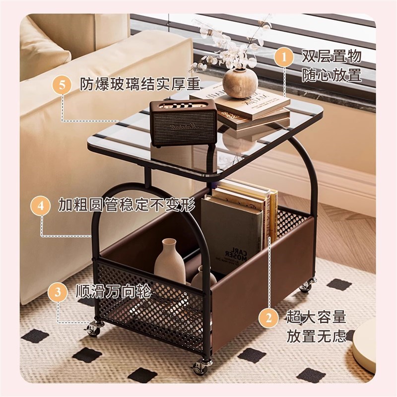 沙发边几可移动家用小户型客厅茶几置物架小推车床边桌子储物收纳