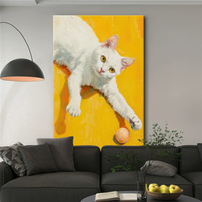 可爱猫咪手绘油画客厅玄关装饰画现代简约餐厅儿童房卧室挂画竖幅图片
