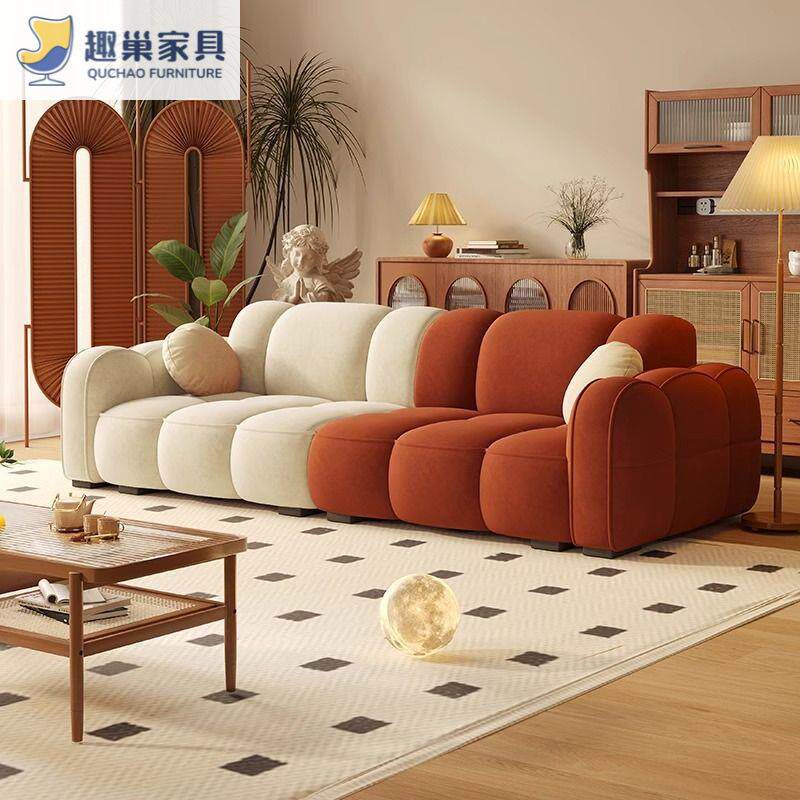 云感绒奶油风泡芙沙发客厅小户型现代简约云朵直排组合沙发