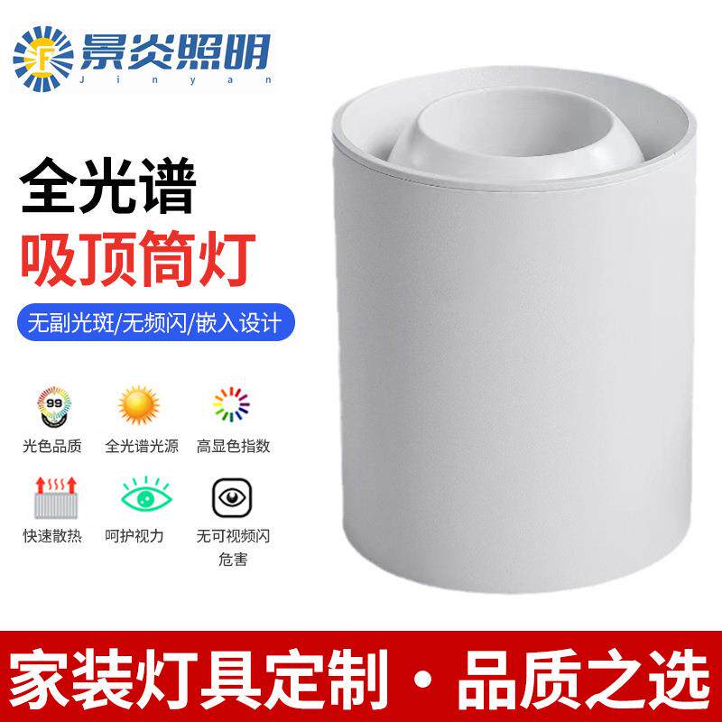 全光谱圆形筒灯吸顶灯明装可旋转可调角度吸顶客厅免开孔明装筒灯