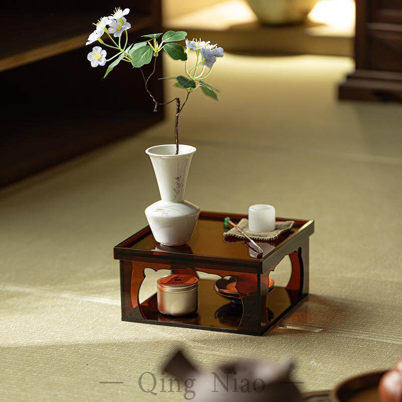 如意花架轻奢高级感亚克力茶具收纳架客厅置物架摆件家用茶道配件