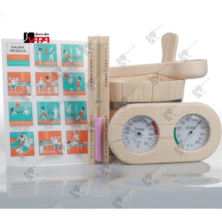 直销桑拿配件新款钢带木桶套装4升木勺+沙漏+椭圆双表