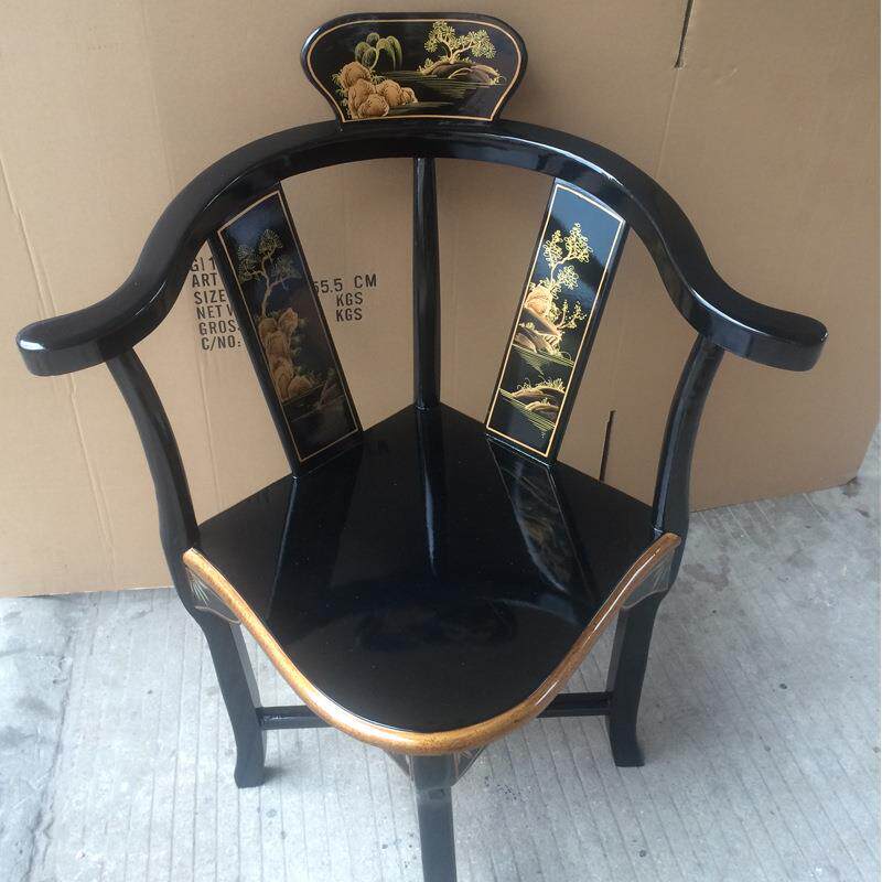 至高美彩绘家具椅子圆桌茶几休闲椅出口黑色描金椅子工厂