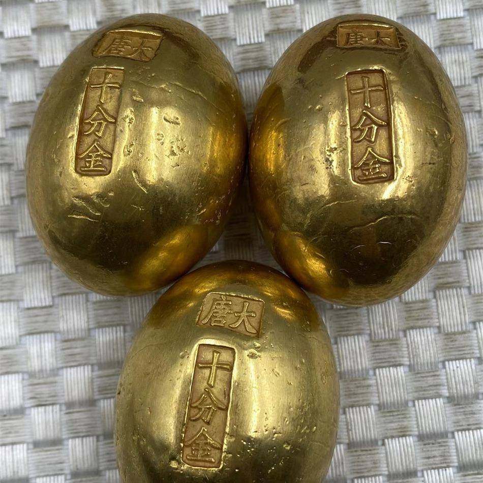 仿古代宫廷御赐鎏金实心金蛋金瓜子清钱币金条金饼古董