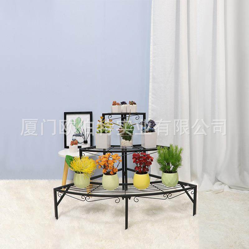简约可拆卸植物架三层阶梯式扇形花架铁艺阳台落地式花盆架子
