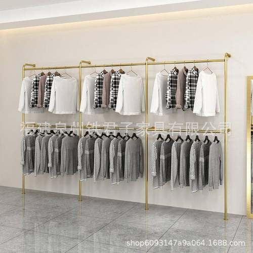 可延长女装陈列货架上墙落地组合挂衣架简约服装店双层服装展示架