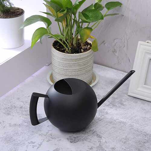 不锈钢长嘴浇花壶球形金属喷水壶多肉绿植哑黑喷水壶小型洒水壶1L
