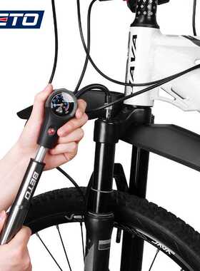 BETO自行车打气筒山地自行车便携式打气筒带气压表手持式005气筒