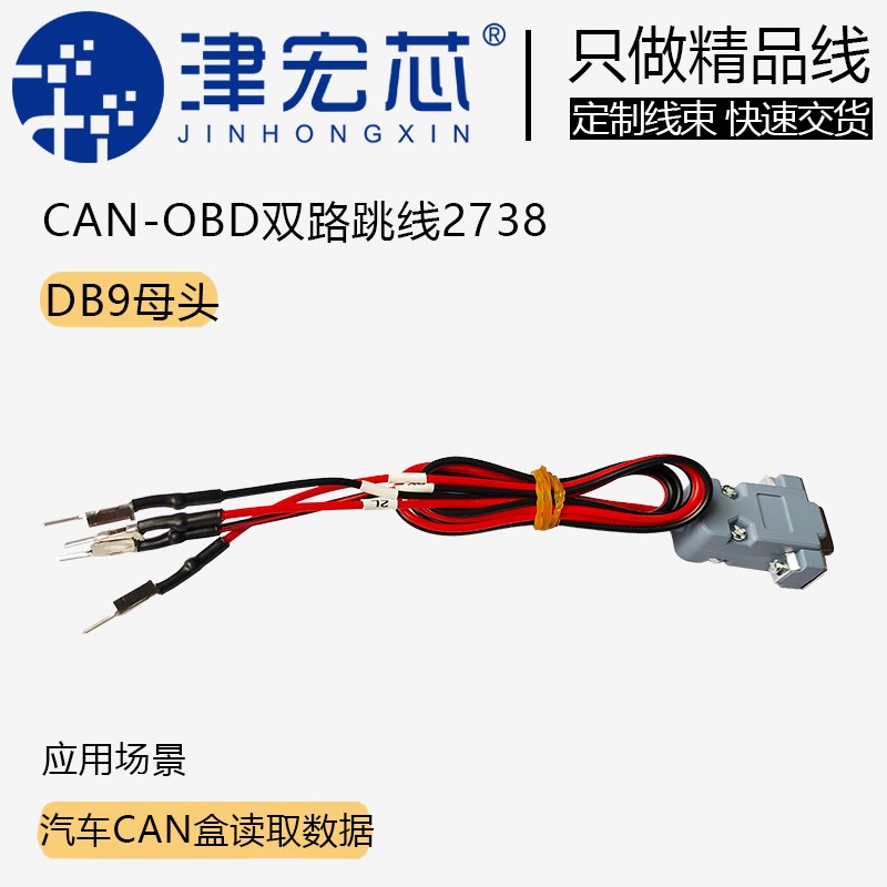汽车CAN盒跳线  OBD双路跳线 转DB9母头 OBD端子  针脚2738 定制